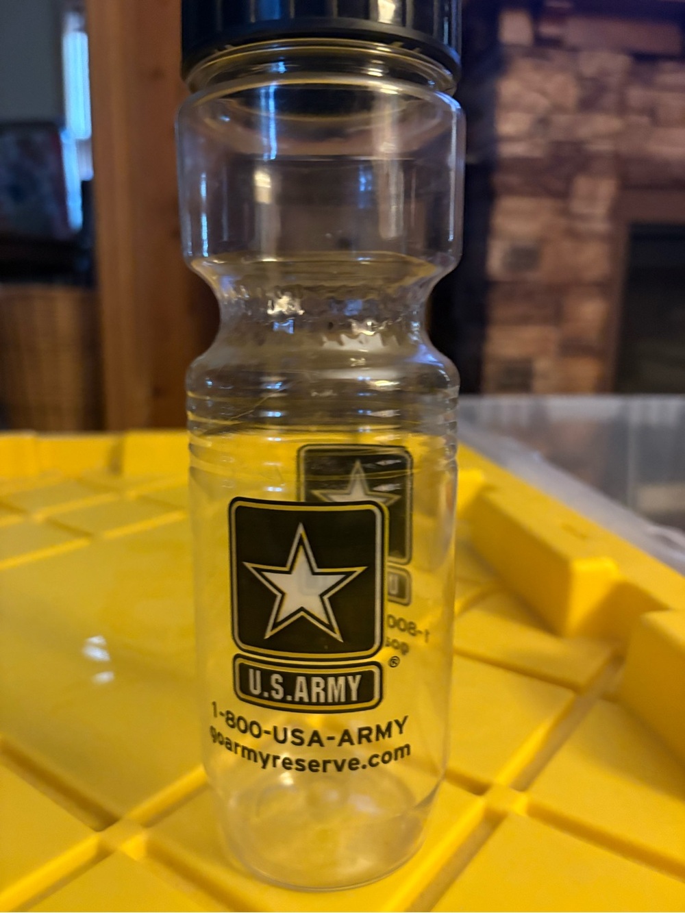 U.S. Army Clear Water Bottle with Black Logo and Black Cap